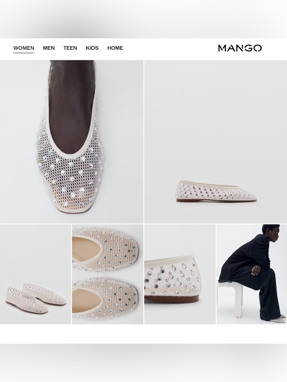 MANGO Flats Rhinestone Detail Mesh Shoes
